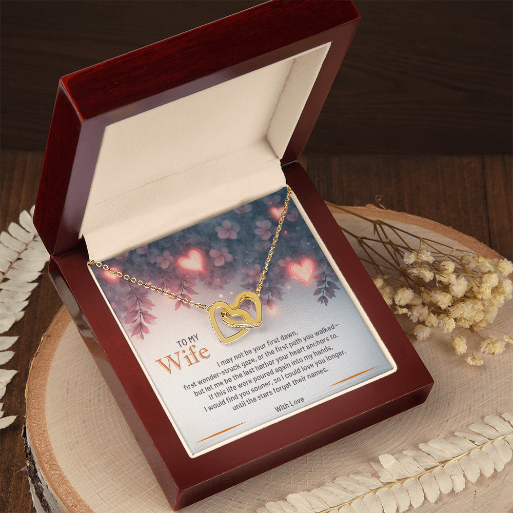 Interlocking Hearts Necklace for Wife in White or Yellow Gold Luxury Gift Box