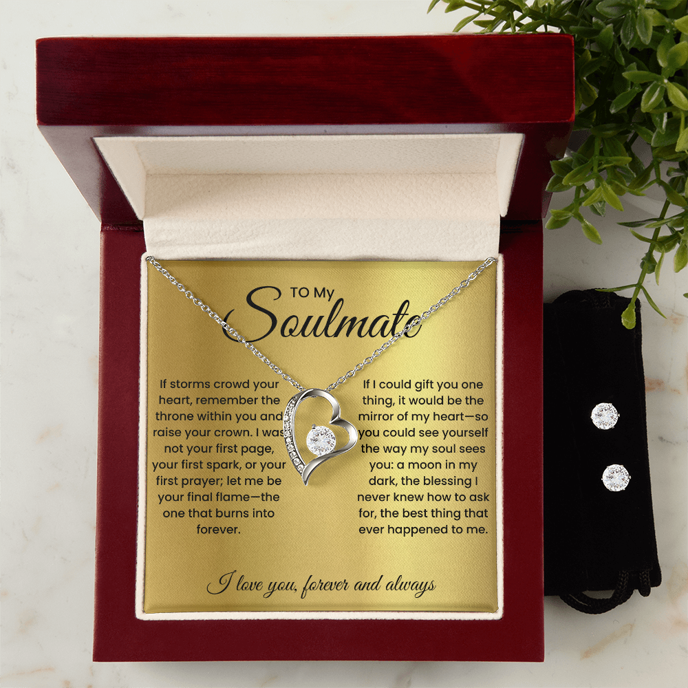 Necklace and Cubic Zirconia Earring Set for Soulmate in White / Yellow Gold in luxury Gift Box Romantic Card Inset