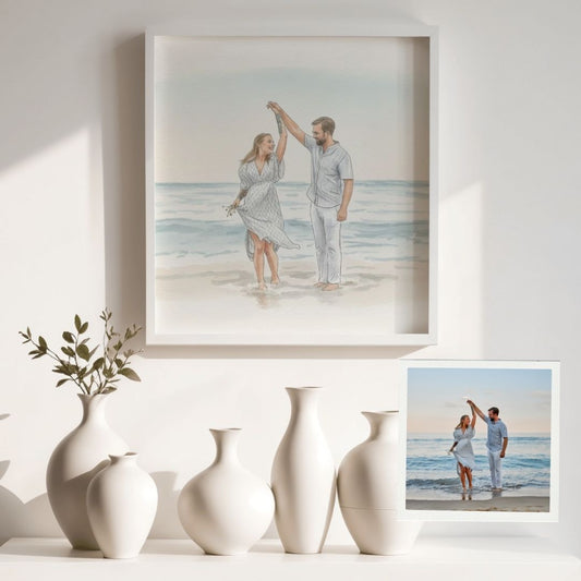 Personalised couples watercolour line art portrait — romantic wall art illustration
