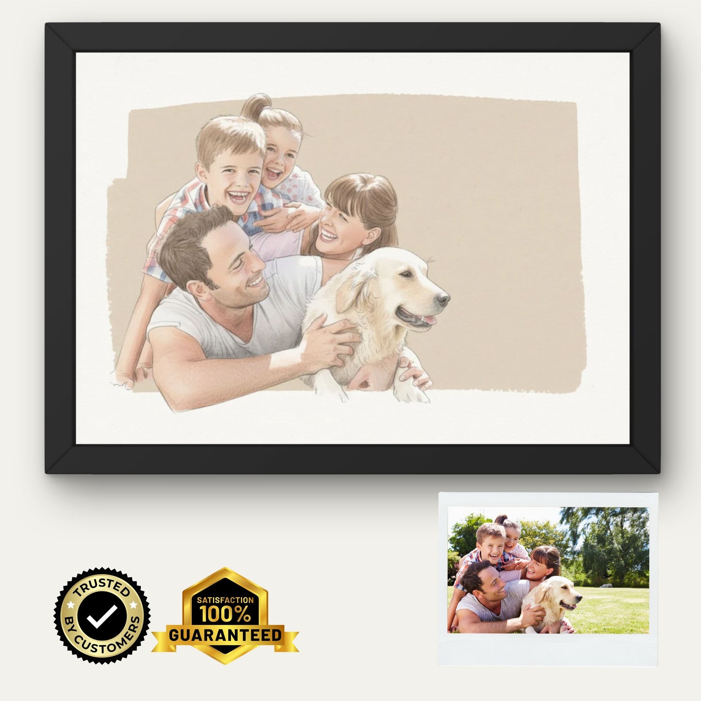 Personalised Family and Pet Watercolour Portrait Custom Illustration Gift Unframed Wall Art