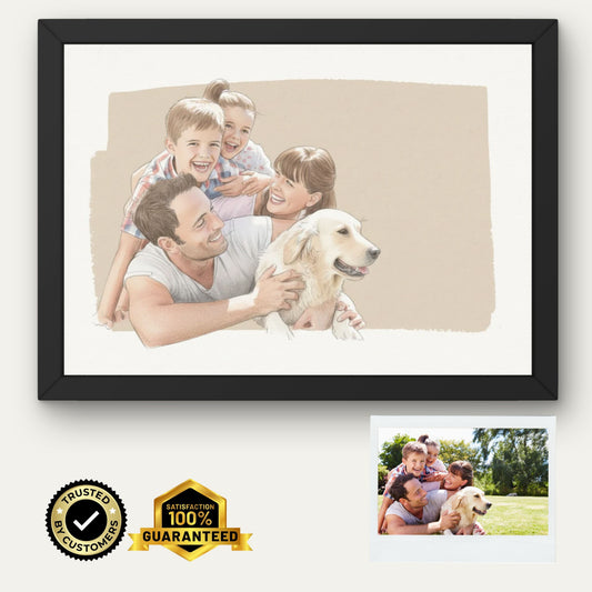 Personalised Family and Pet Watercolour Portrait Custom Illustration Gift Unframed Wall Art