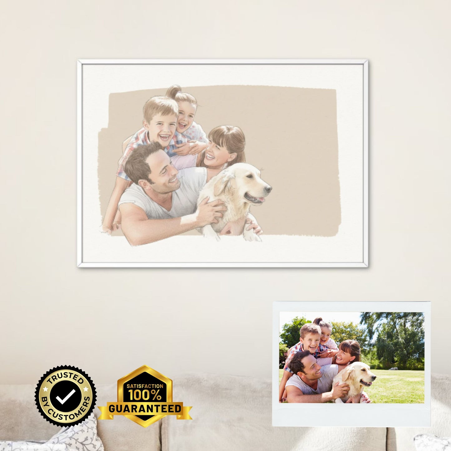 Personalised Family and Pet Watercolour Portrait Custom Illustration Gift Unframed Wall Art