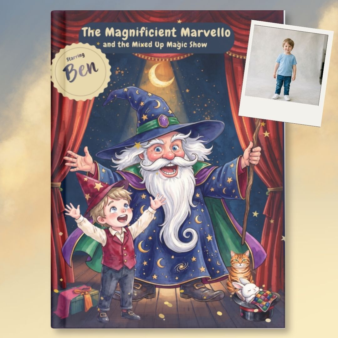 Personalized Magic Show Book | Custom Name Story Book for Kids | Hardcover Wizard Story Gift | Photo Illustration