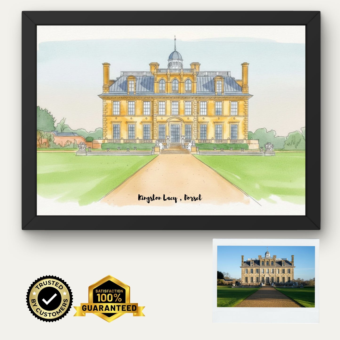 Personalised Wedding Venue Watercolour Portrait • Custom Manor House Illustration • Framed Elegant Wall Art Gift
