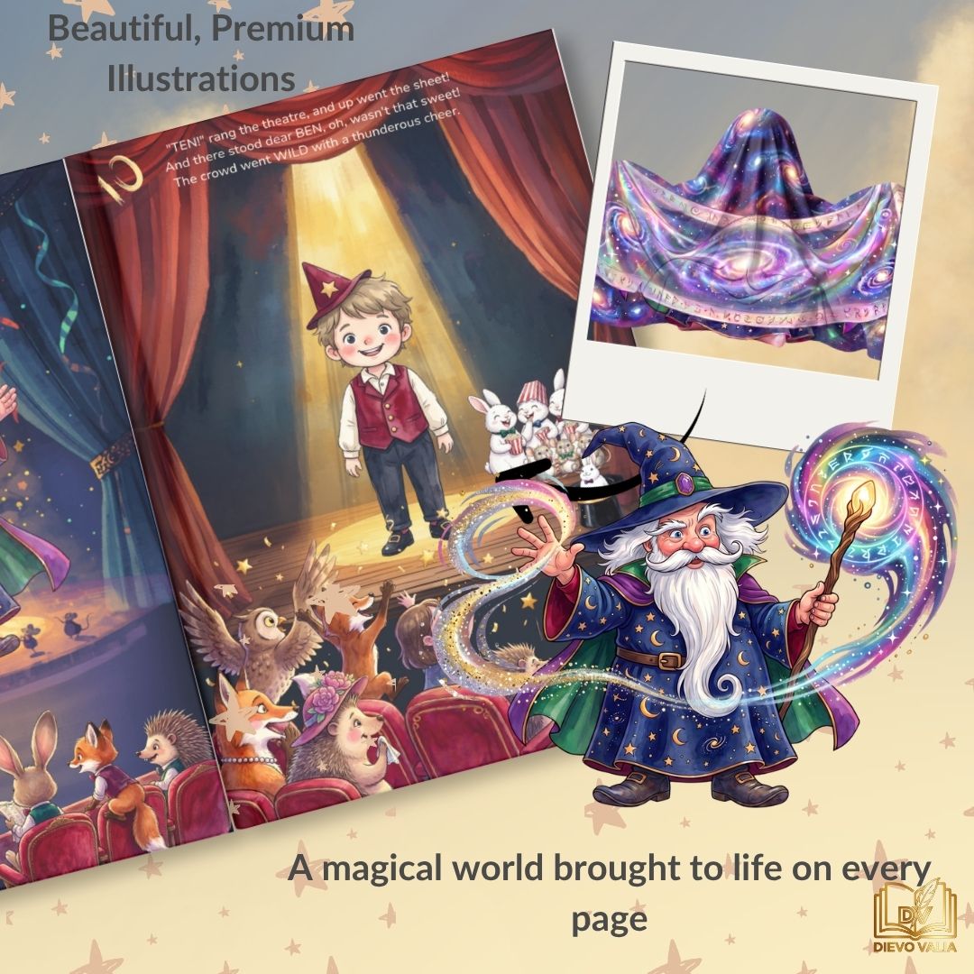 Inside spread of the personalised magic show storybook