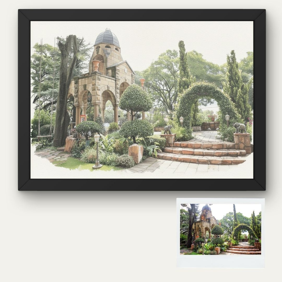 Personalised Watercolour Garden Portrait • Custom Architectural Illustration • Framed Botanical Wall Art Gift