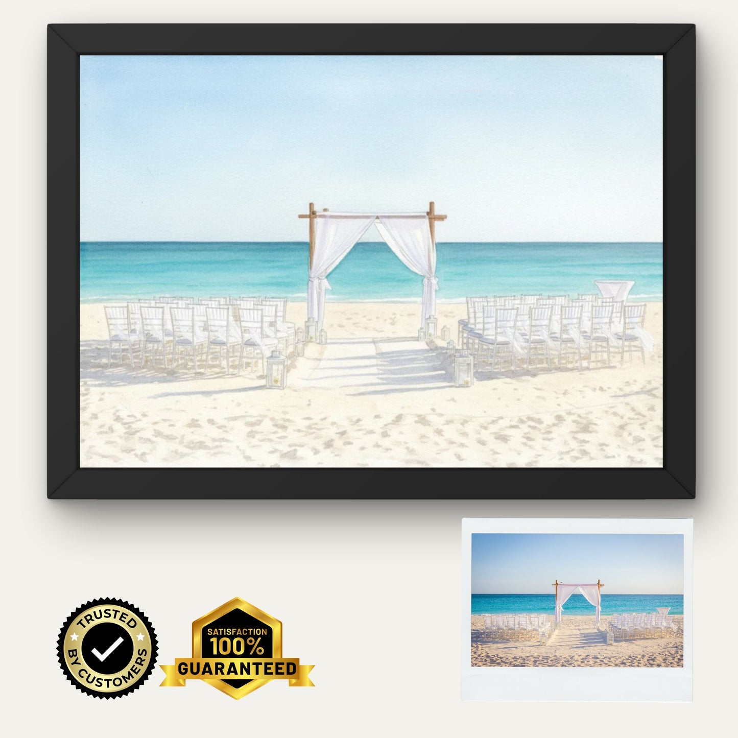 Personalised Beach Wedding Venue Watercolour Portrait • Custom Illustration Gift • Framed Coastal Wall Art