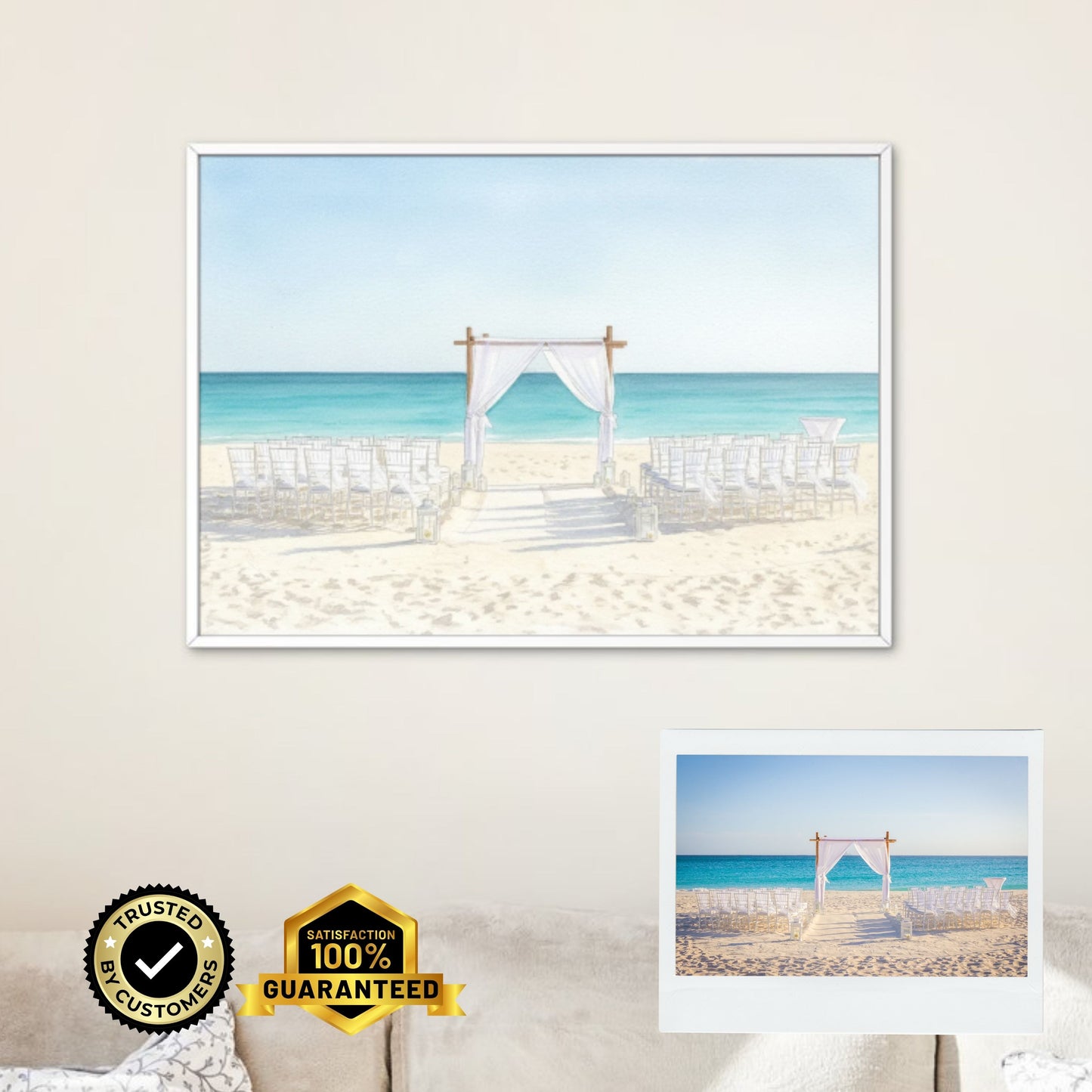 Personalised Beach Wedding Venue Watercolour Portrait • Custom Illustration Gift • Framed Coastal Wall Art
