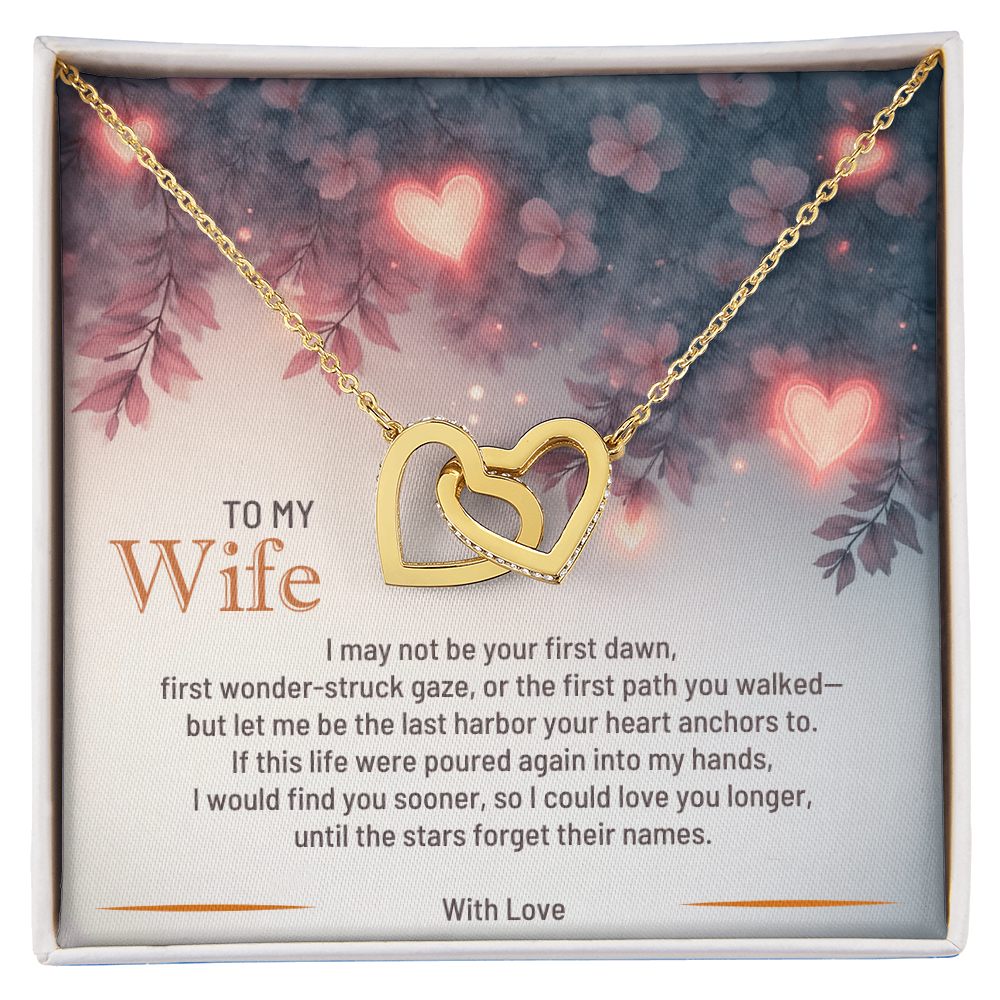 Interlocking Hearts Necklace for Wife in White or Yellow Gold Luxury Gift Box