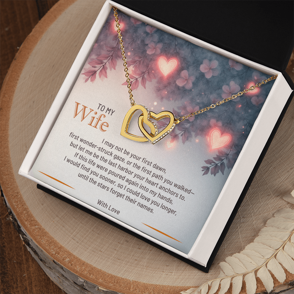 Interlocking Hearts Necklace for Wife in White or Yellow Gold Luxury Gift Box