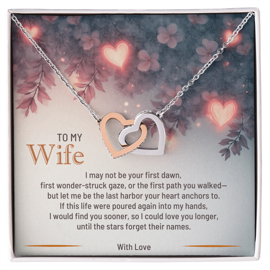 Interlocking Hearts Necklace for Wife in White or Yellow Gold Luxury Gift Box