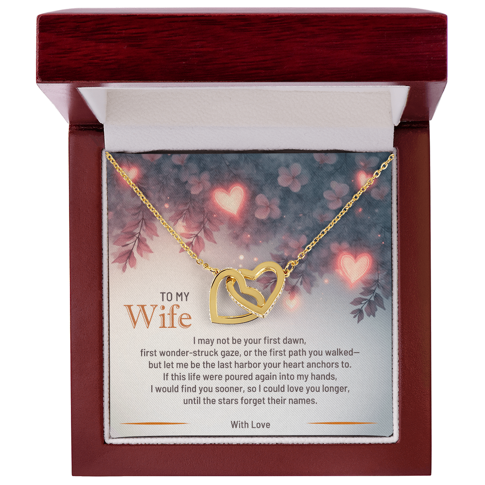 Interlocking Hearts Necklace for Wife in White or Yellow Gold Luxury Gift Box