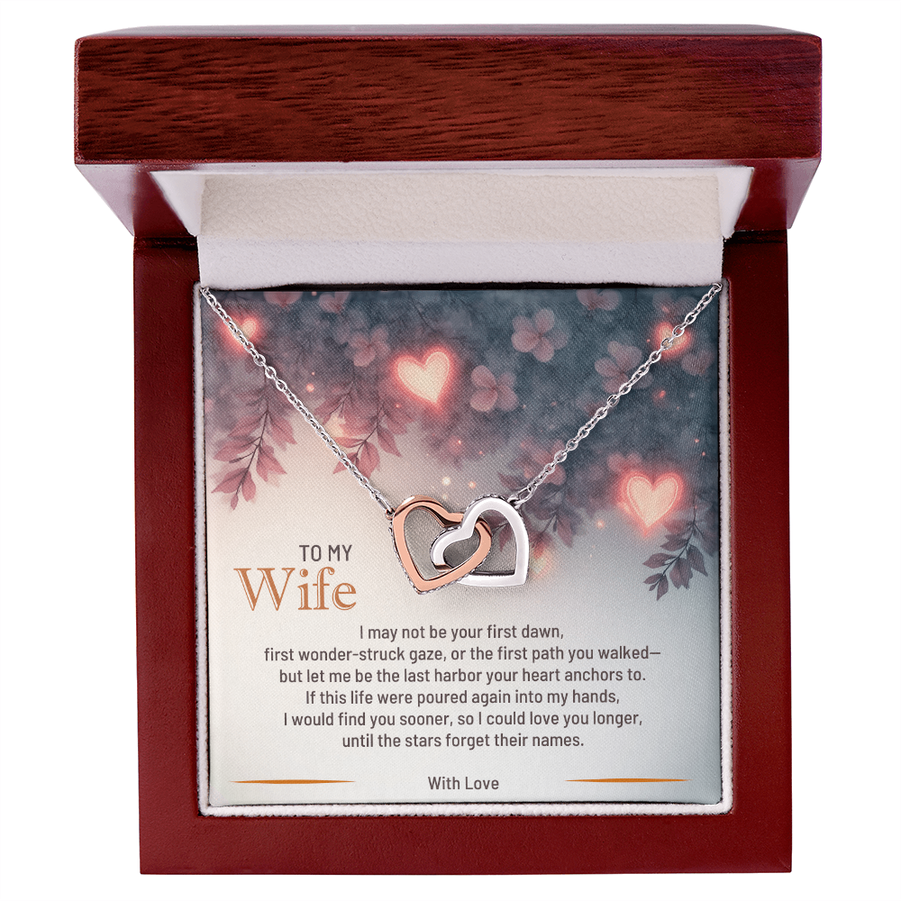 Interlocking Hearts Necklace for Wife in White or Yellow Gold Luxury Gift Box