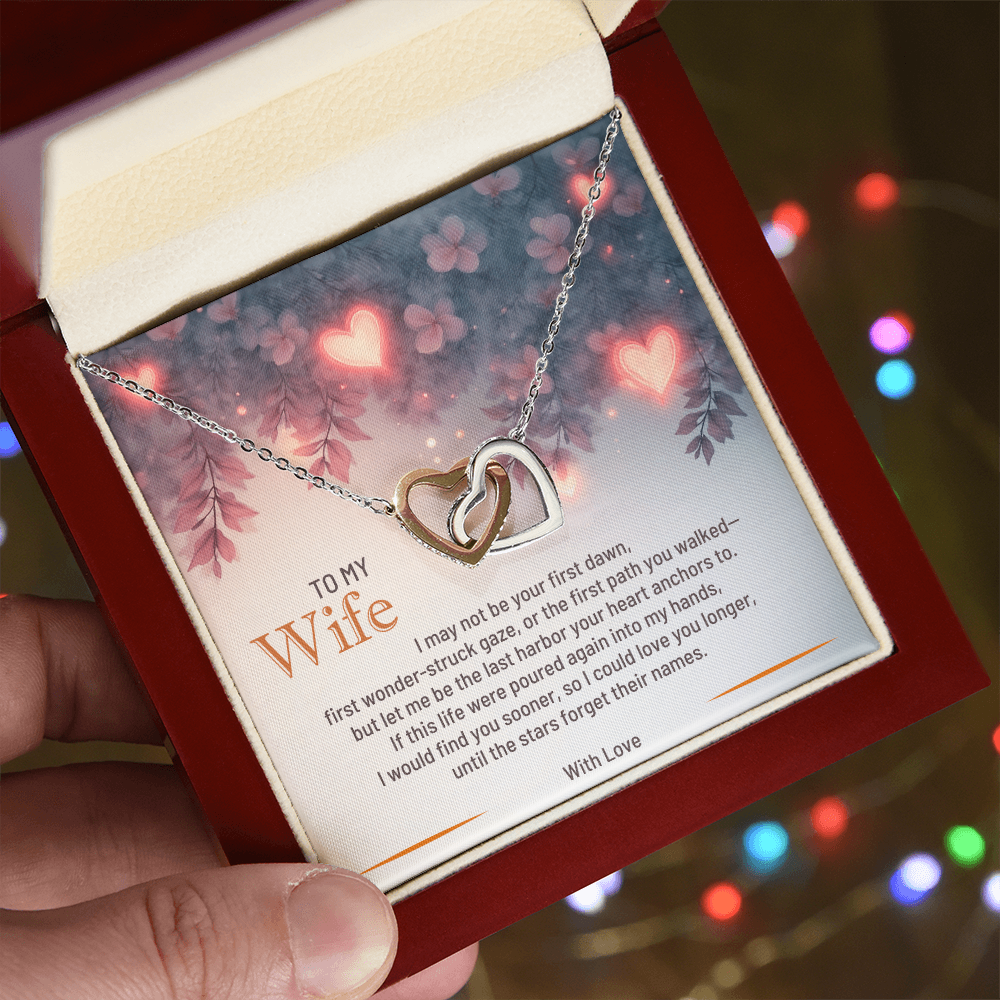 Interlocking Hearts Necklace for Wife in White or Yellow Gold Luxury Gift Box