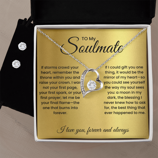 Necklace and Cubic Zirconia Earring Set for Soulmate in White / Yellow Gold in luxury Gift Box Romantic Card Inset