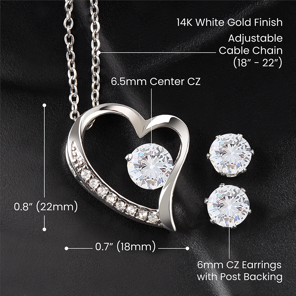 Necklace and Cubic Zirconia Earring Set for Soulmate in White / Yellow Gold in luxury Gift Box Romantic Card Inset