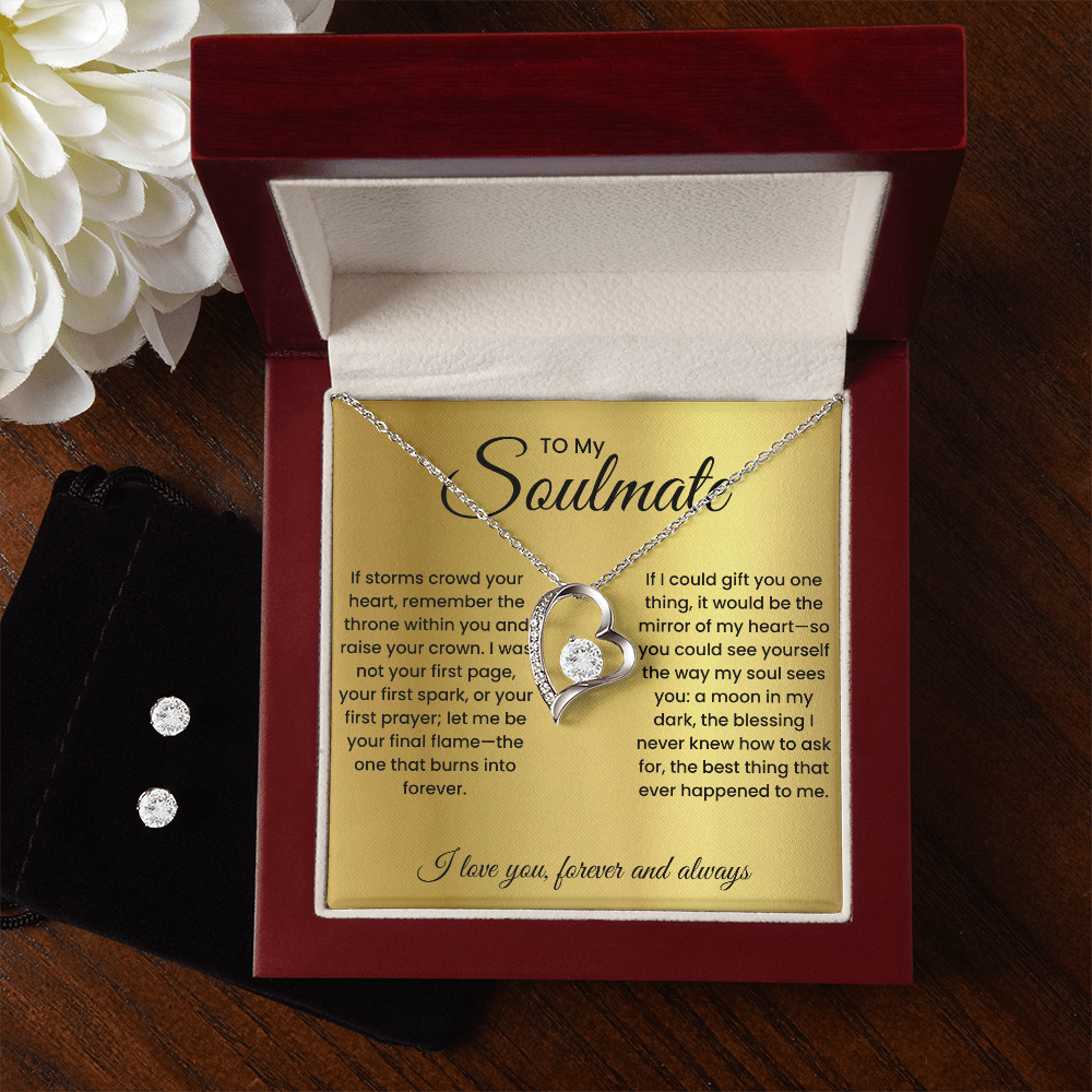 Necklace and Cubic Zirconia Earring Set for Soulmate in White / Yellow Gold in luxury Gift Box Romantic Card Inset