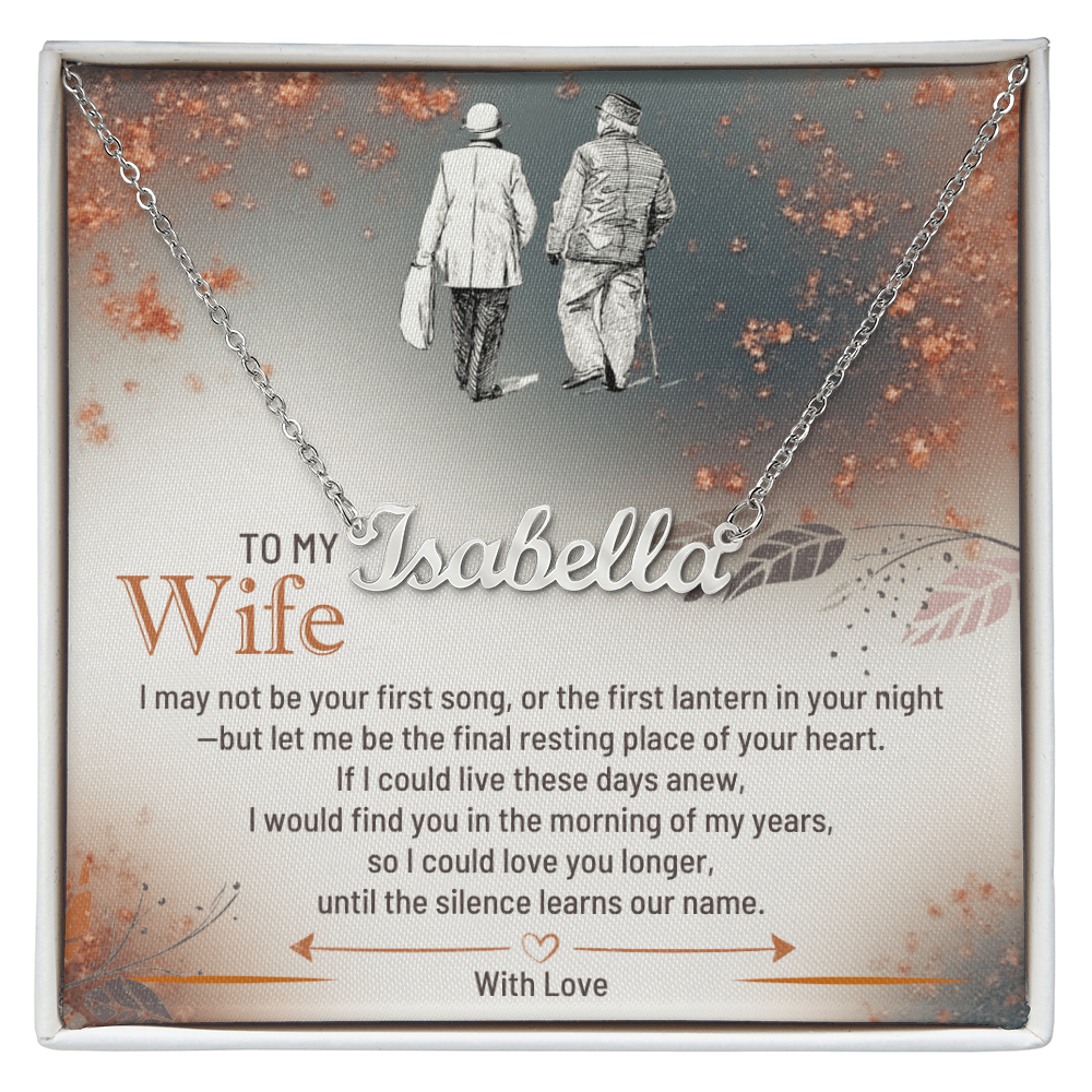 Personalised Name Necklace for Wife in Yellow or White Gold Premium Quality Gift Box Romantic Card Inset