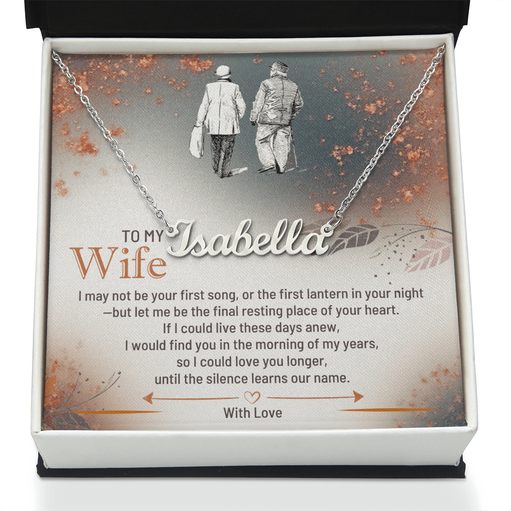 Personalised Name Necklace for Wife in Yellow or White Gold Premium Quality Gift Box Romantic Card Inset