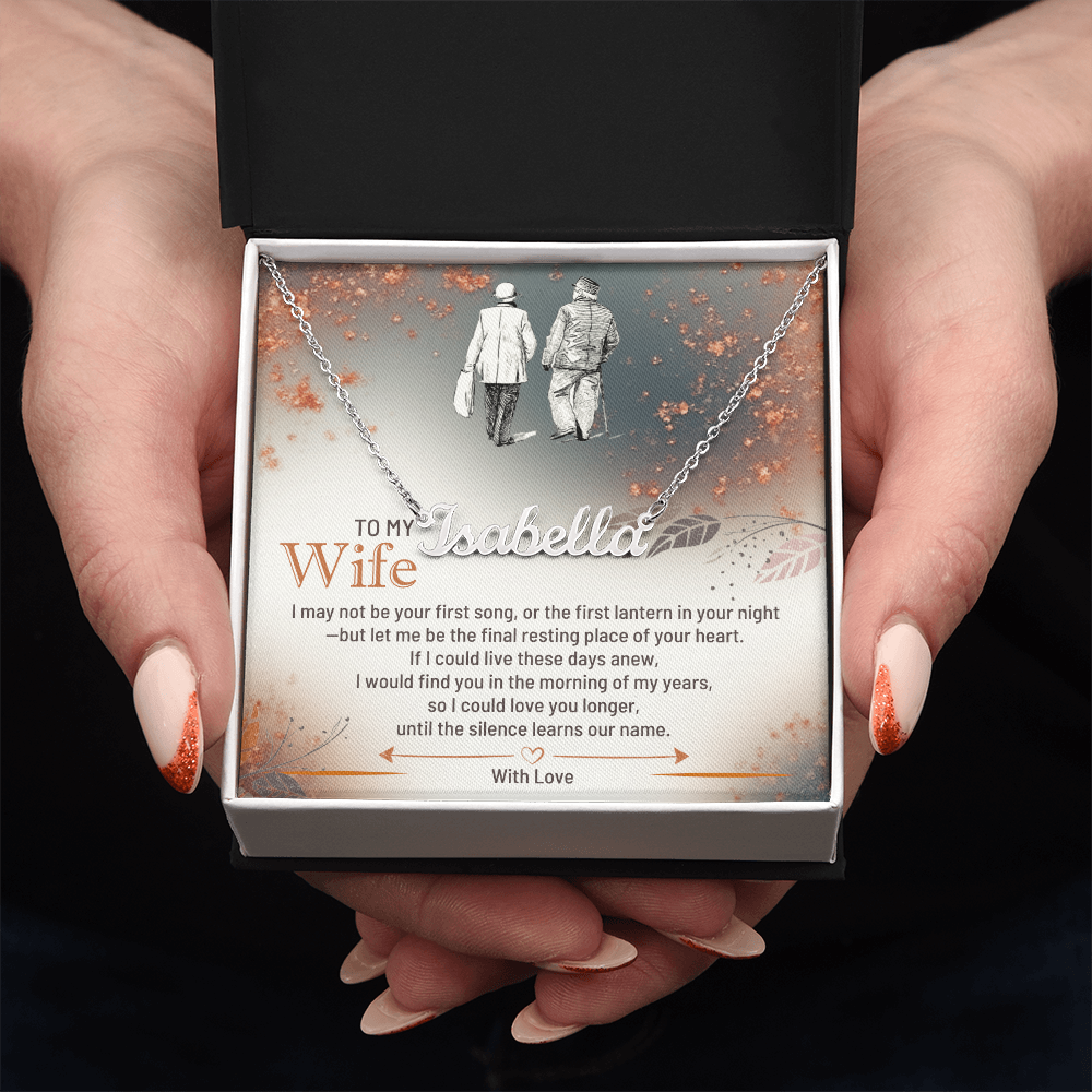 Personalised Name Necklace for Wife in Yellow or White Gold Premium Quality Gift Box Romantic Card Inset