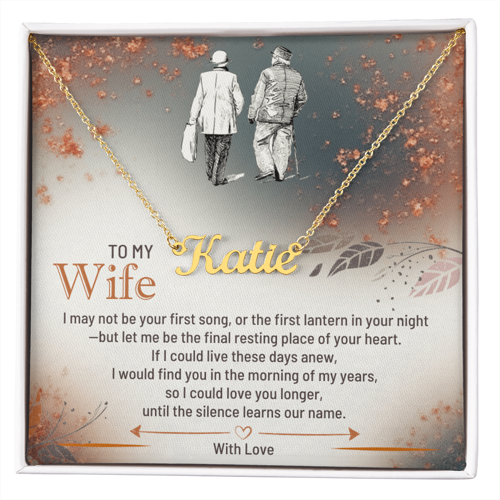 Personalised Name Necklace for Wife in Yellow or White Gold Premium Quality Gift Box Romantic Card Inset