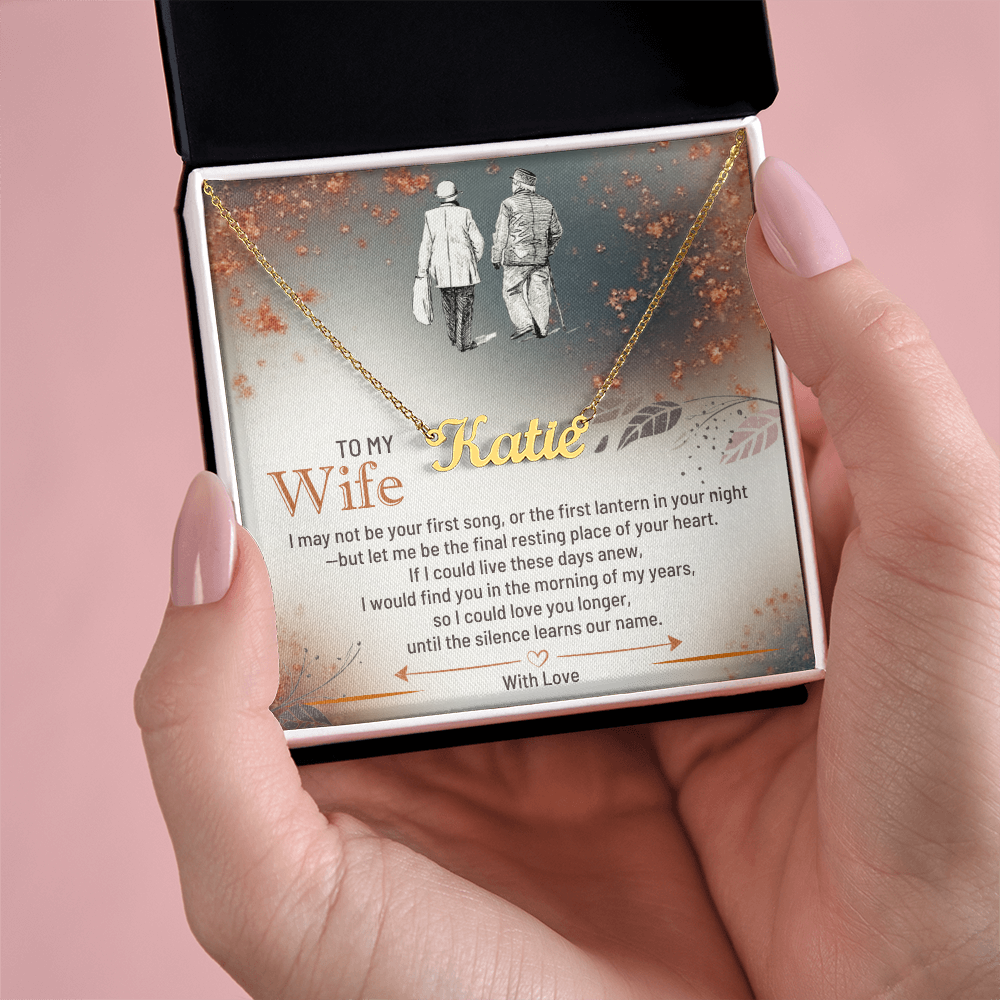 Personalised Name Necklace for Wife in Yellow or White Gold Premium Quality Gift Box Romantic Card Inset