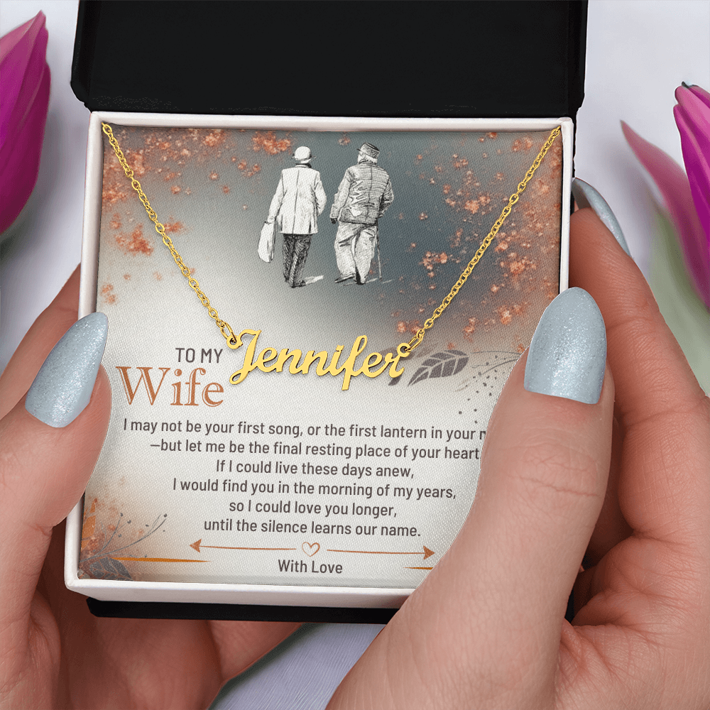 Personalised Name Necklace for Wife in Yellow or White Gold Premium Quality Gift Box Romantic Card Inset