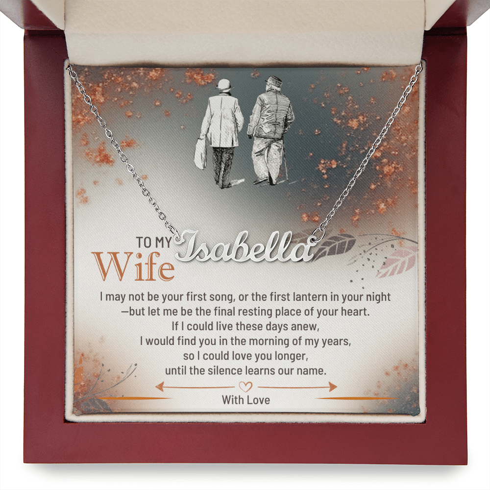 Personalised Name Necklace for Wife in Yellow or White Gold Premium Quality Gift Box Romantic Card Inset