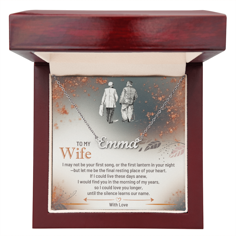 Personalised Name Necklace for Wife in Yellow or White Gold Premium Quality Gift Box Romantic Card Inset