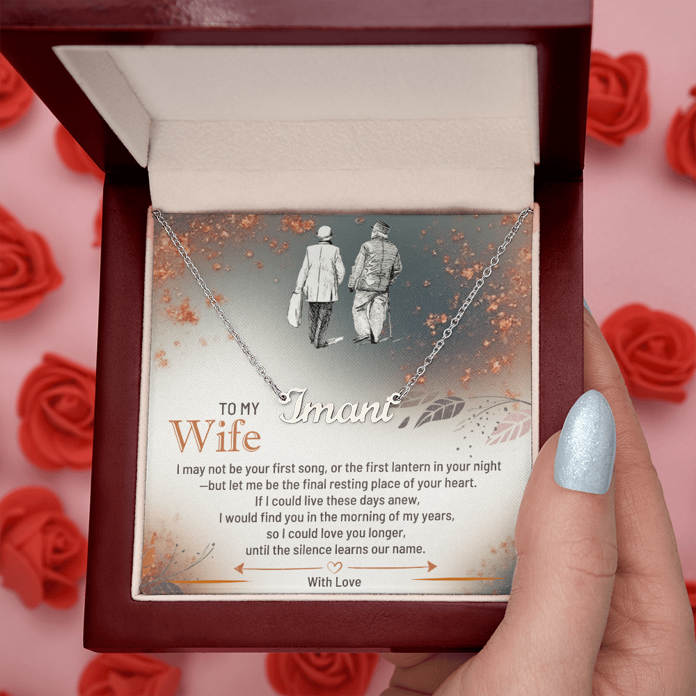 Personalised Name Necklace for Wife in Yellow or White Gold Premium Quality Gift Box Romantic Card Inset