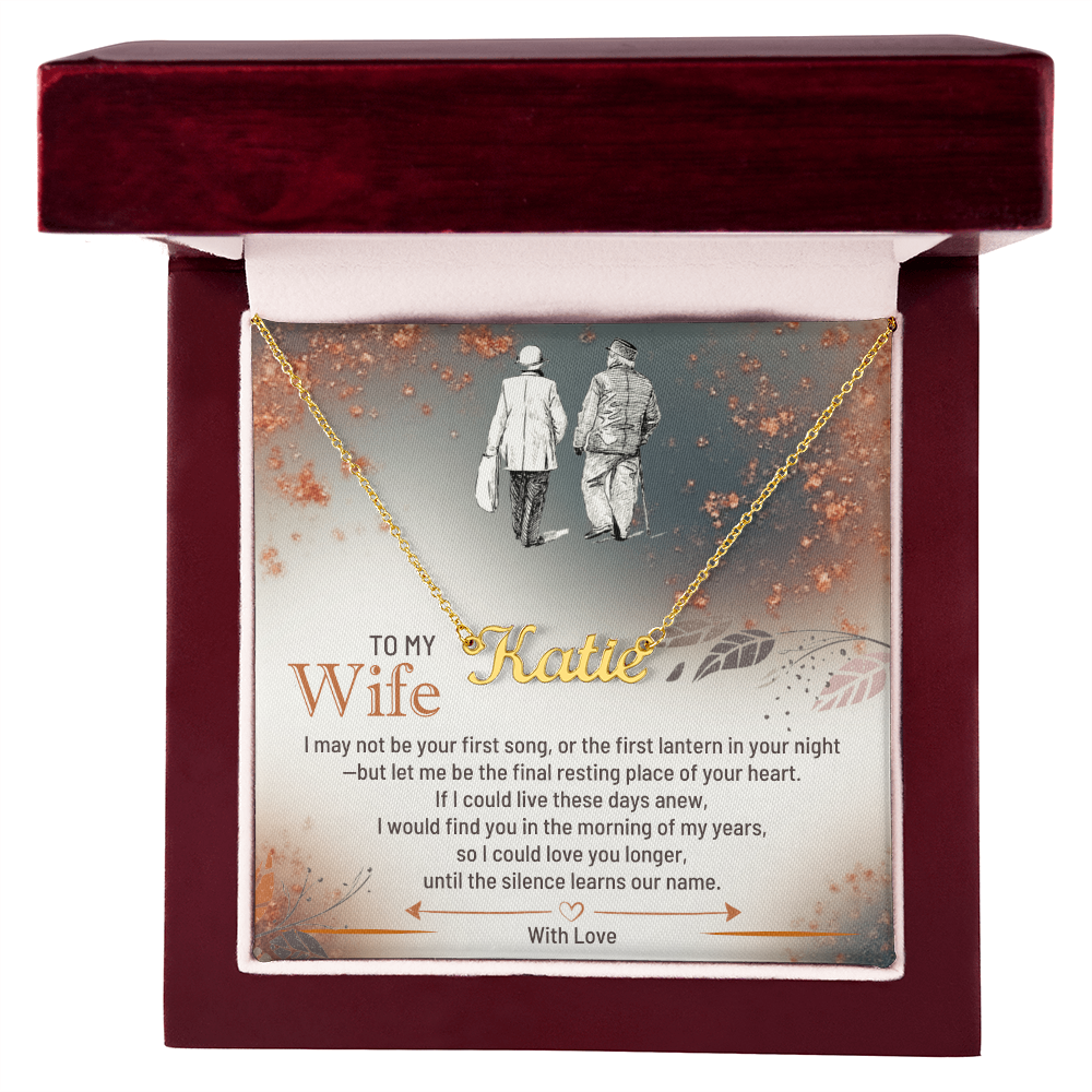 Personalised Name Necklace for Wife in Yellow or White Gold Premium Quality Gift Box Romantic Card Inset