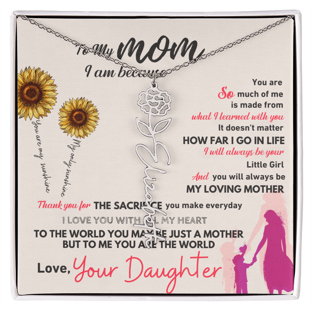 Personalised Flower Name Mother / Daughter Gold/ Silver Necklace for Birth Month with LED Giftbox