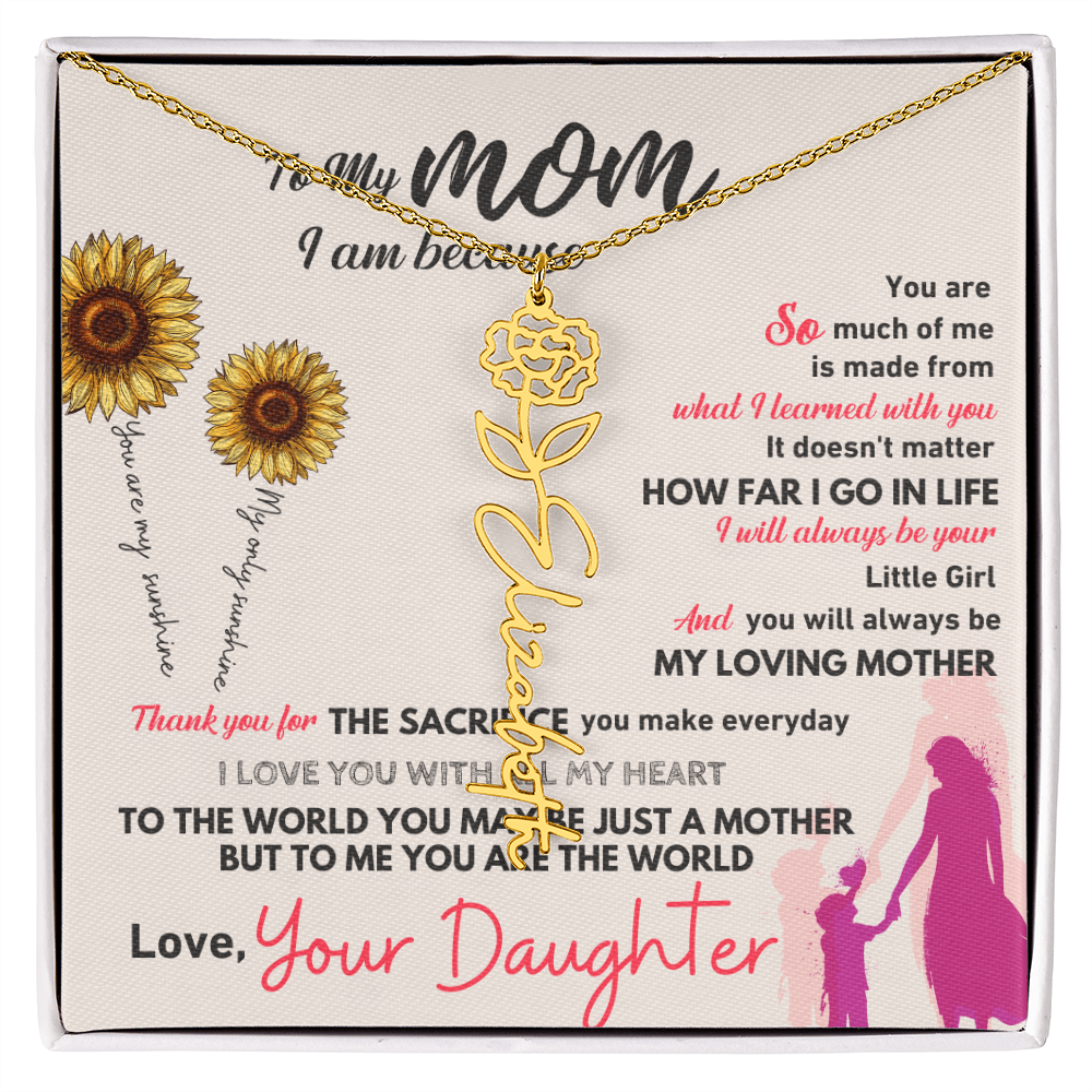 Personalised Flower Name Mother / Daughter Gold/ Silver Necklace for Birth Month with LED Giftbox