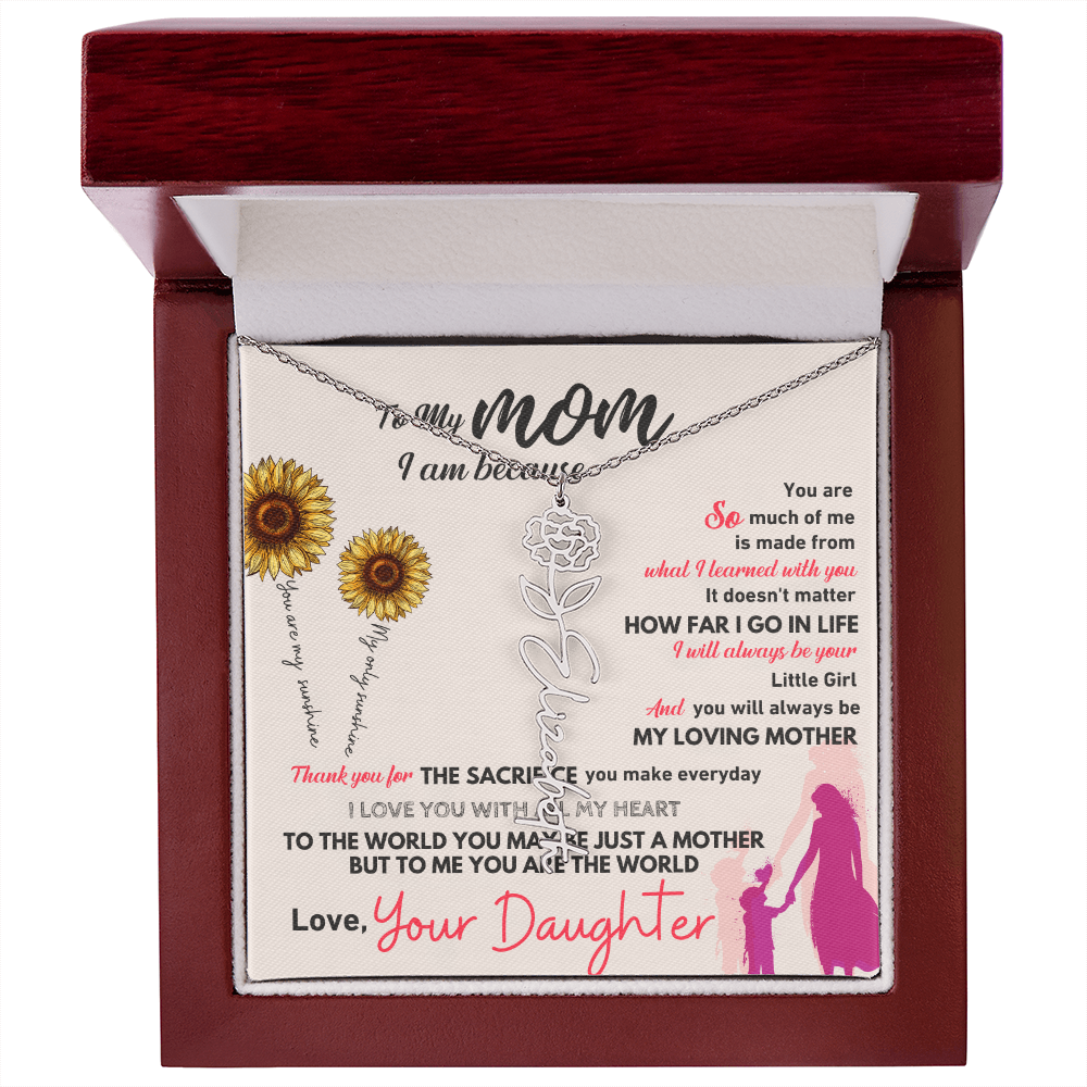 Personalised Flower Name Mother / Daughter Gold/ Silver Necklace for Birth Month with LED Giftbox