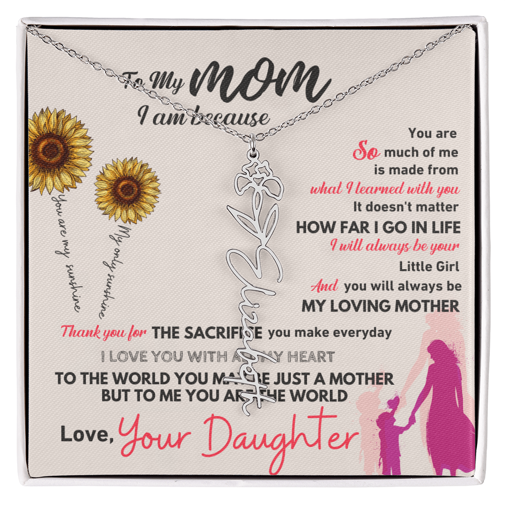 Personalised Flower Name Mother / Daughter Gold/ Silver Necklace for Birth Month with LED Giftbox