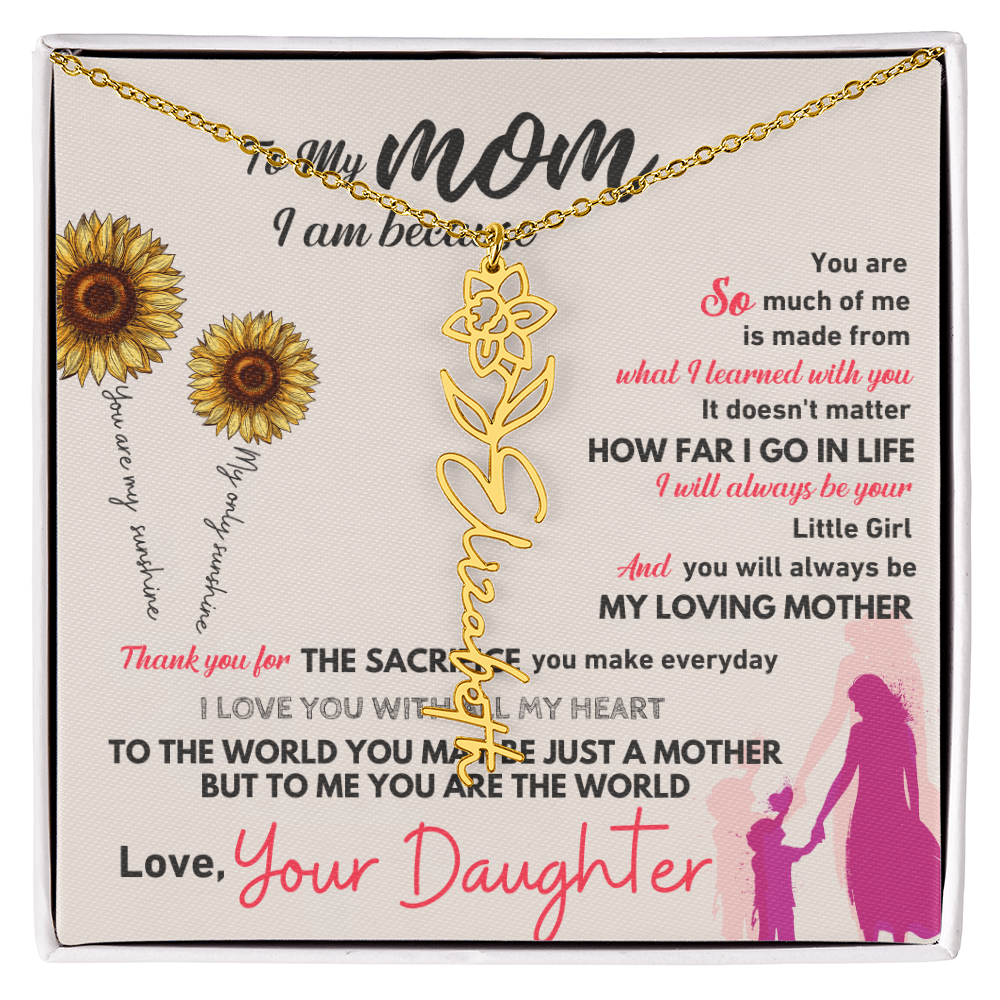 Personalised Flower Name Mother / Daughter Gold/ Silver Necklace for Birth Month with LED Giftbox