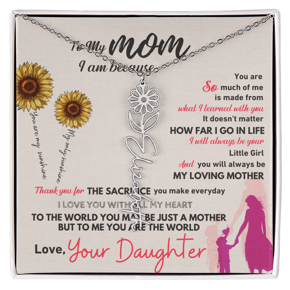 Personalised Flower Name Mother / Daughter Gold/ Silver Necklace for Birth Month with LED Giftbox