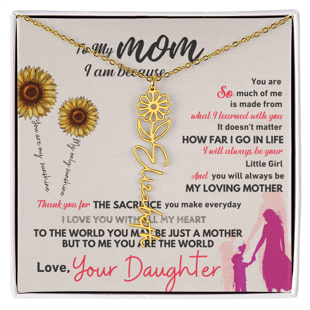 Personalised Flower Name Mother / Daughter Gold/ Silver Necklace for Birth Month with LED Giftbox