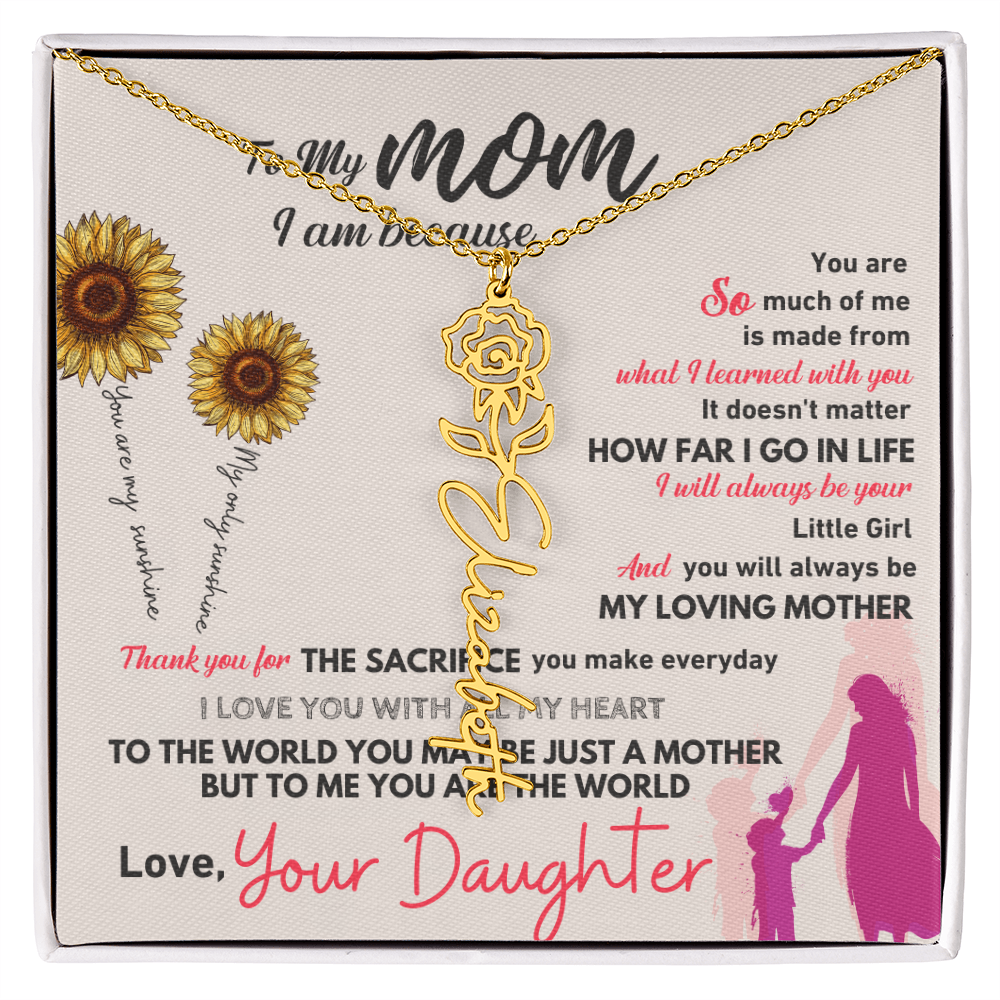 Personalised Flower Name Mother / Daughter Gold/ Silver Necklace for Birth Month with LED Giftbox