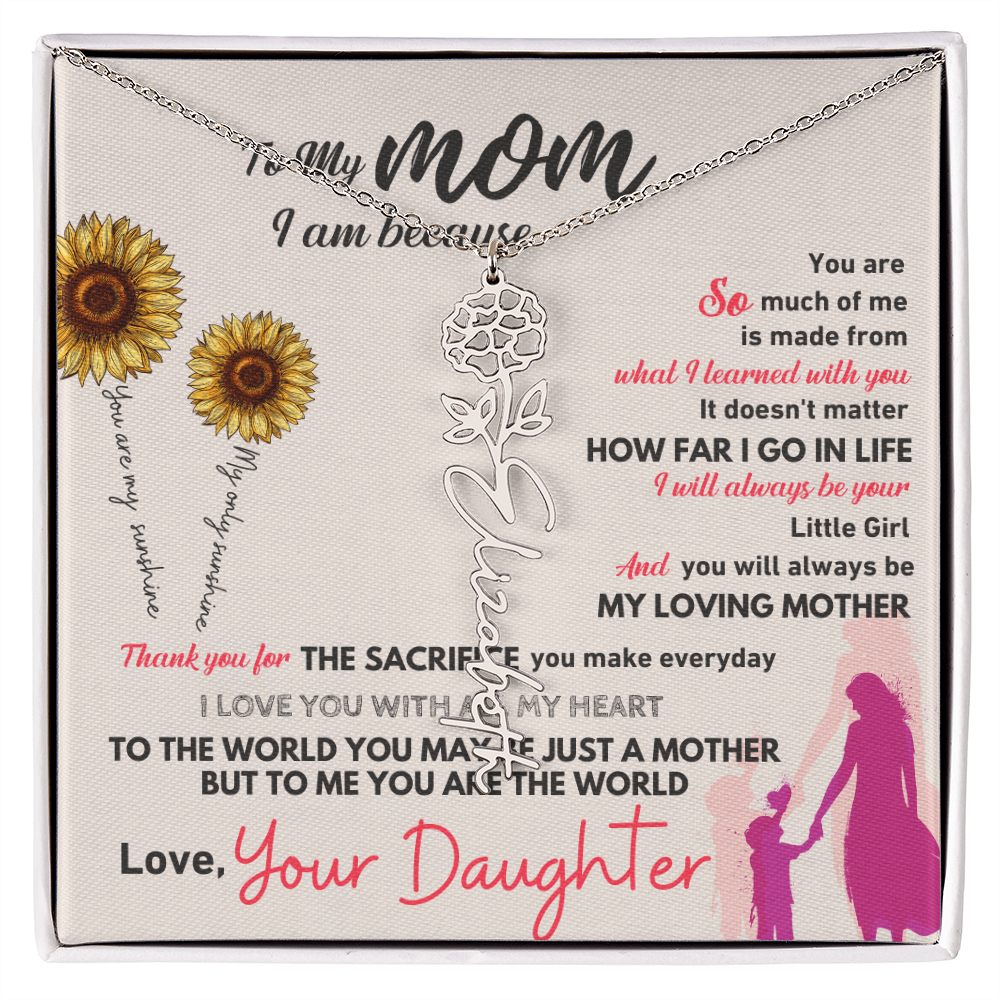 Personalised Flower Name Mother / Daughter Gold/ Silver Necklace for Birth Month with LED Giftbox