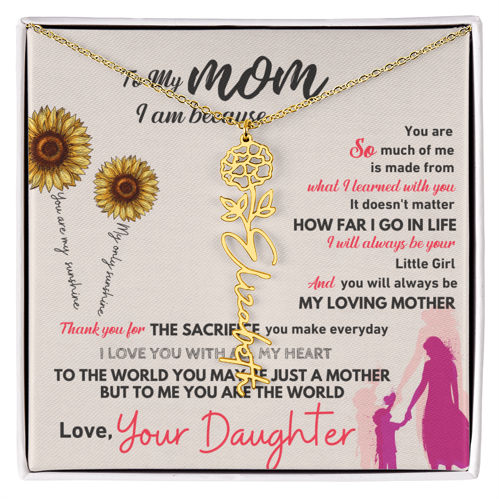 Personalised Flower Name Mother / Daughter Gold/ Silver Necklace for Birth Month with LED Giftbox