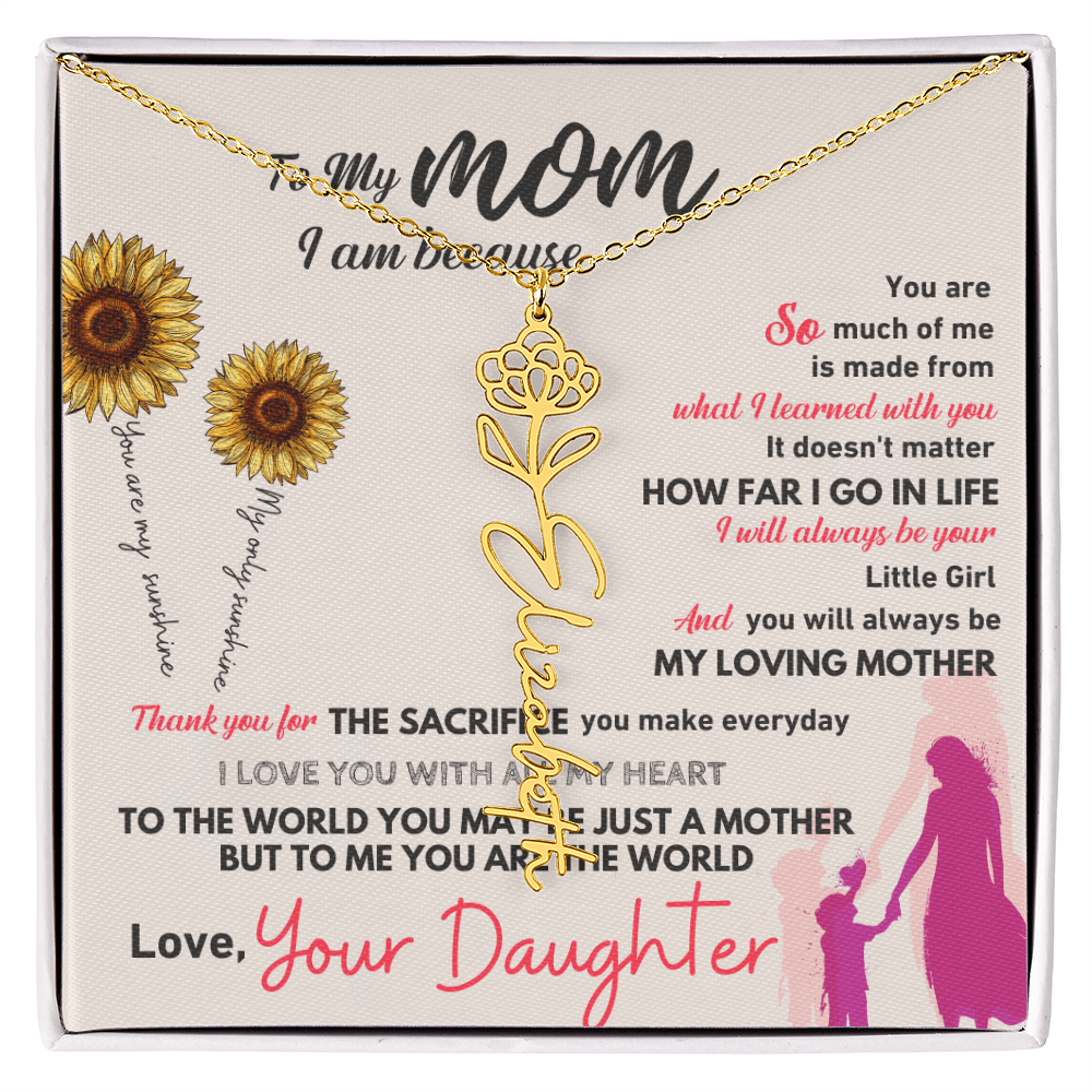 Personalised Flower Name Mother / Daughter Gold/ Silver Necklace for Birth Month with LED Giftbox