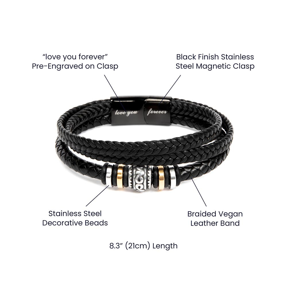 My Son Love You Forever Black Bracelet with Gift Box Option From Dad