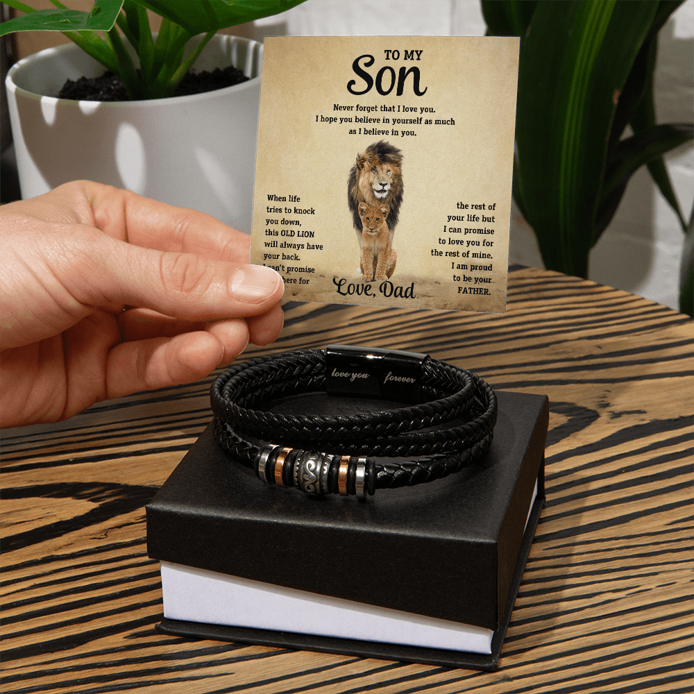 My Son Love You Forever Black Bracelet with Gift Box Option From Dad