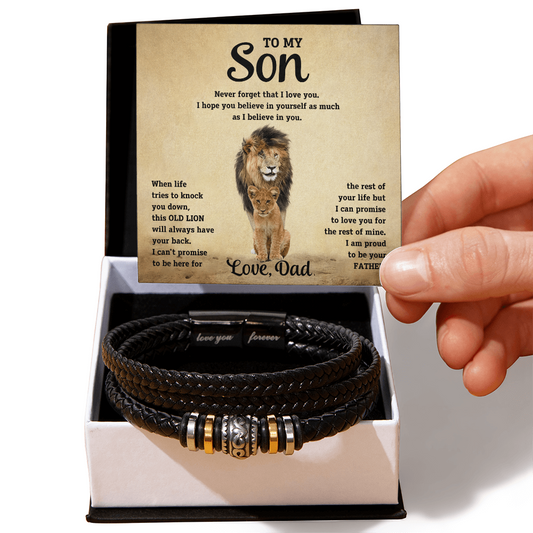 My Son Love You Forever Black Bracelet with Gift Box Option From Dad