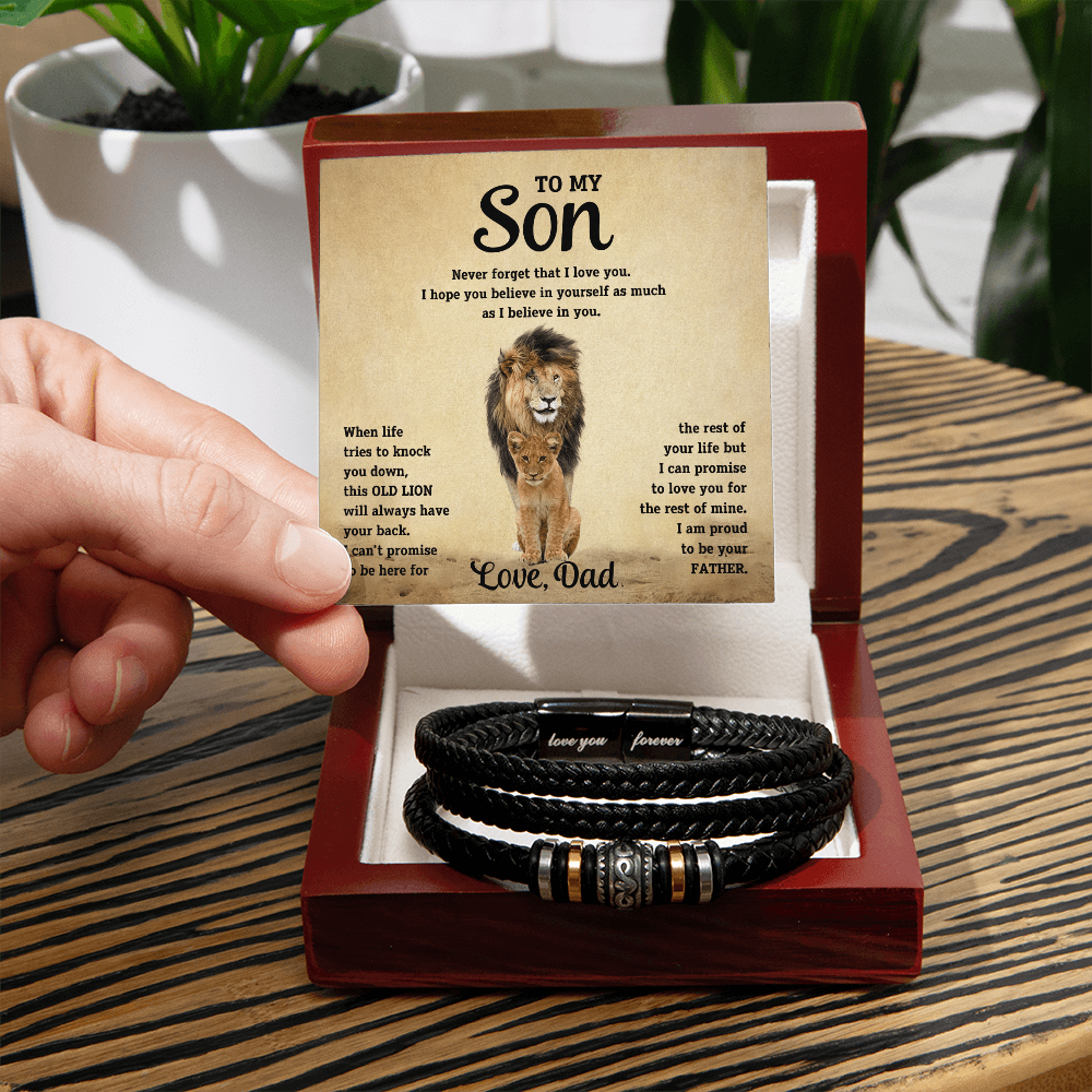My Son Love You Forever Black Bracelet with Gift Box Option From Dad