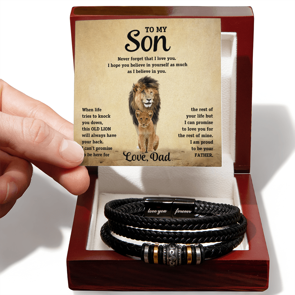 My Son Love You Forever Black Bracelet with Gift Box Option From Dad