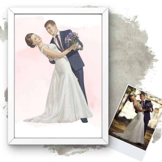 Personalised Wedding Couple Watercolour Portrait • Custom Illustration Gift • Framed Romantic Wall Art