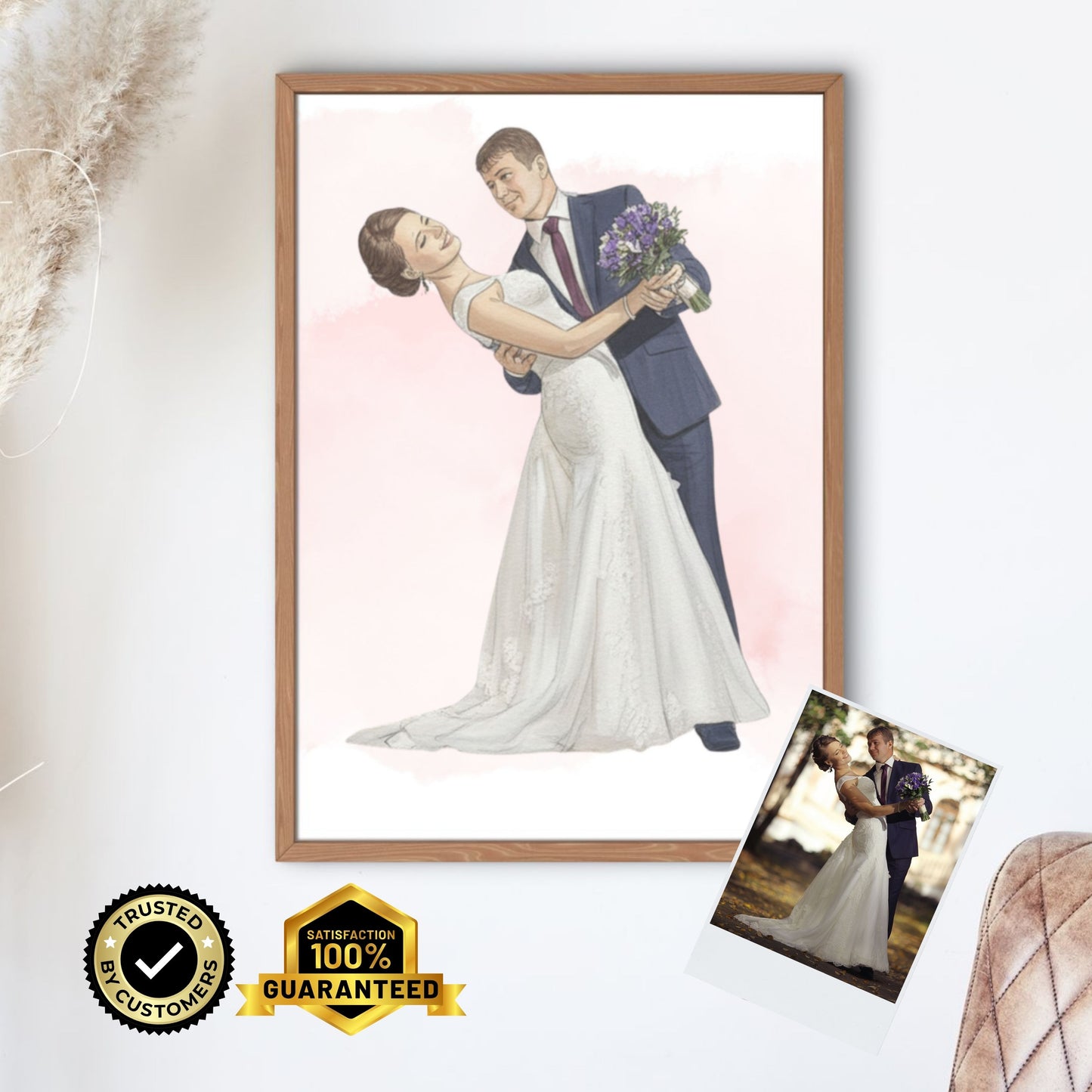 Personalised Wedding Couple Watercolour Portrait • Custom Illustration Gift • Framed Romantic Wall Art