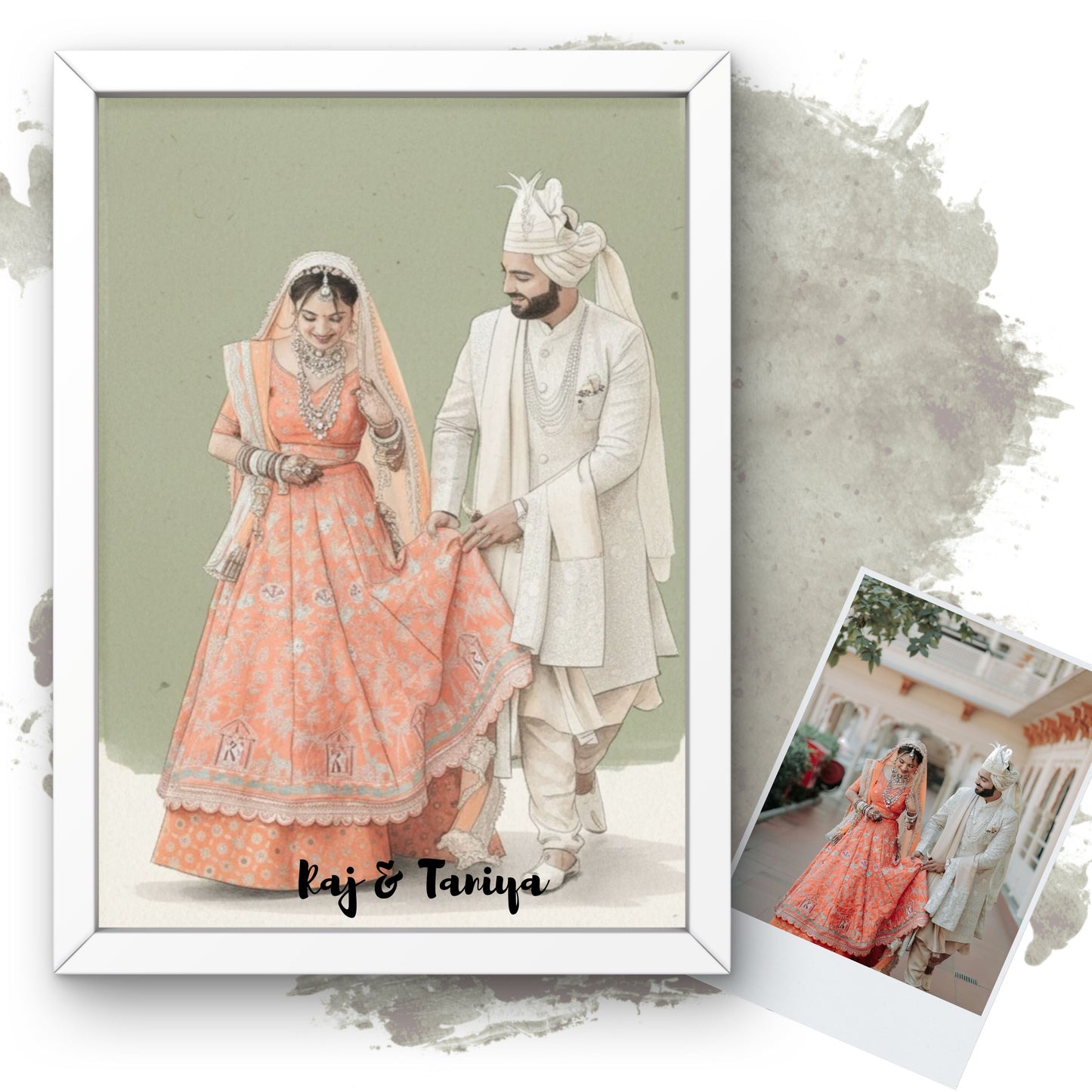 Personalised Wedding Couple Watercolour Portrait • Festive Ceremony Wall Art